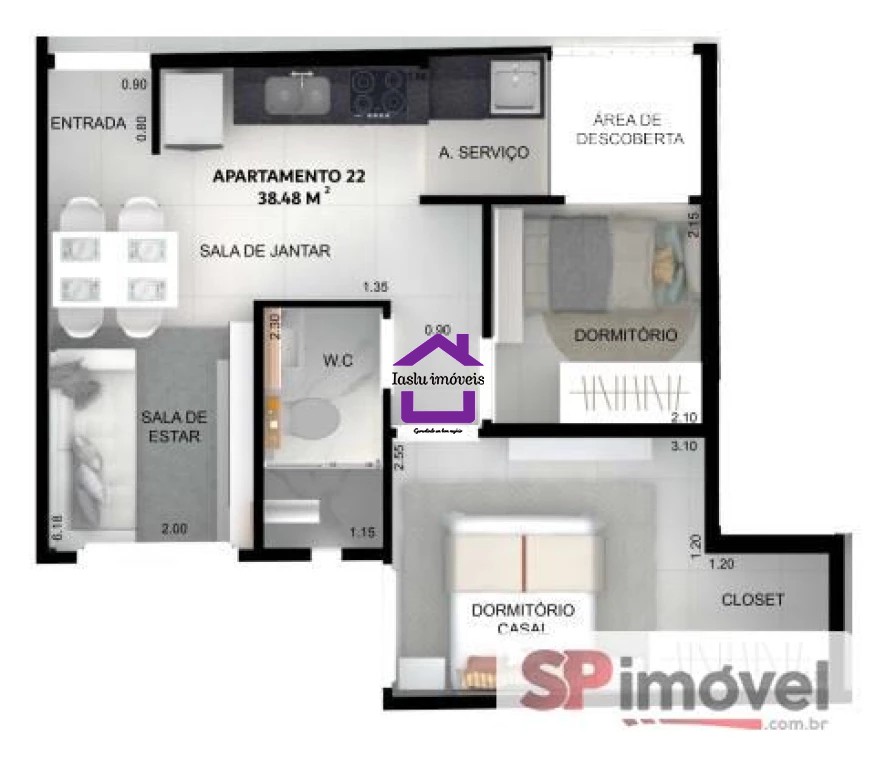 Apartamento à venda com 2 quartos, 40m² - Foto 8