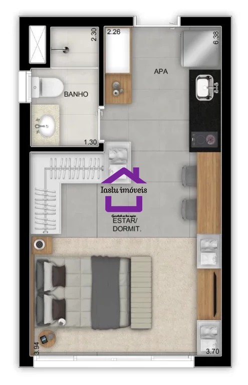 Apartamento à venda com 1 quarto, 27m² - Foto 3