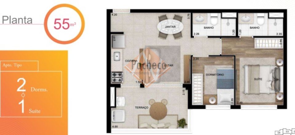 Apartamento à venda com 2 quartos, 55m² - Foto 4