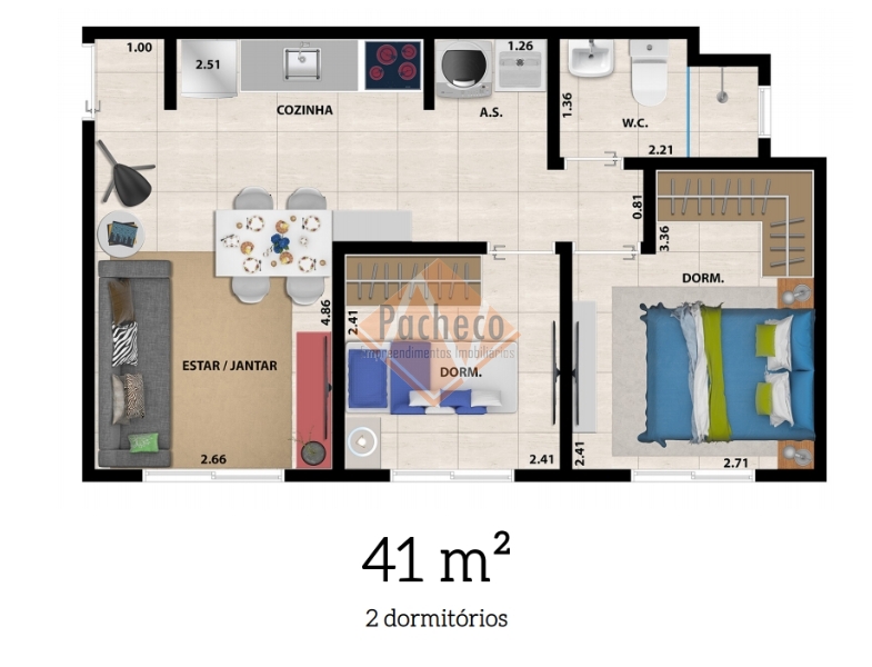 Apartamento à venda com 2 quartos, 41m² - Foto 5