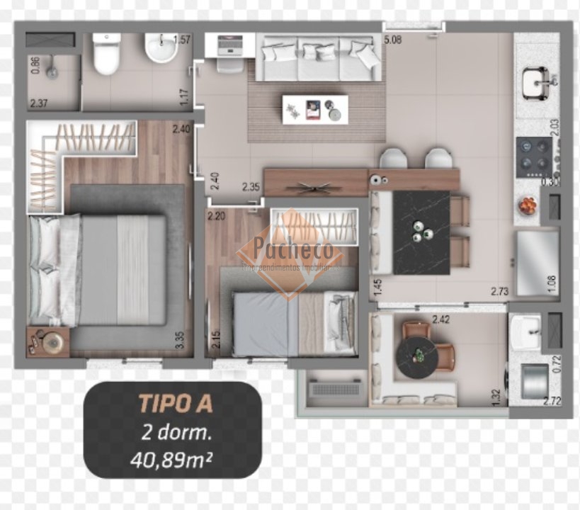 Apartamento à venda com 2 quartos, 40m² - Foto 2