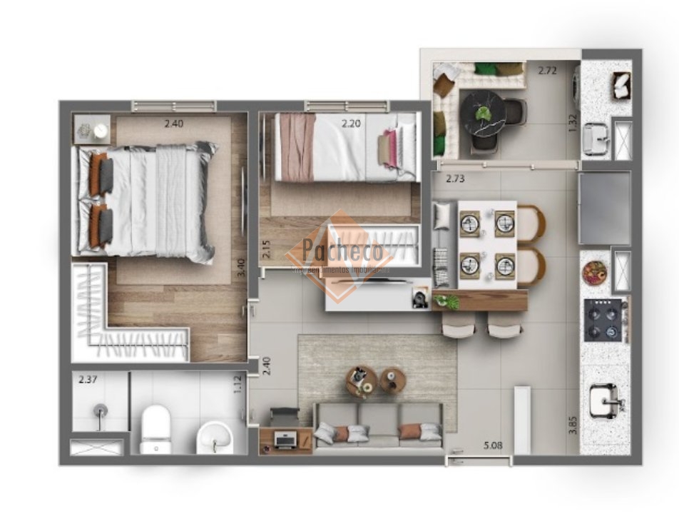 Apartamento à venda com 2 quartos, 42m² - Foto 3